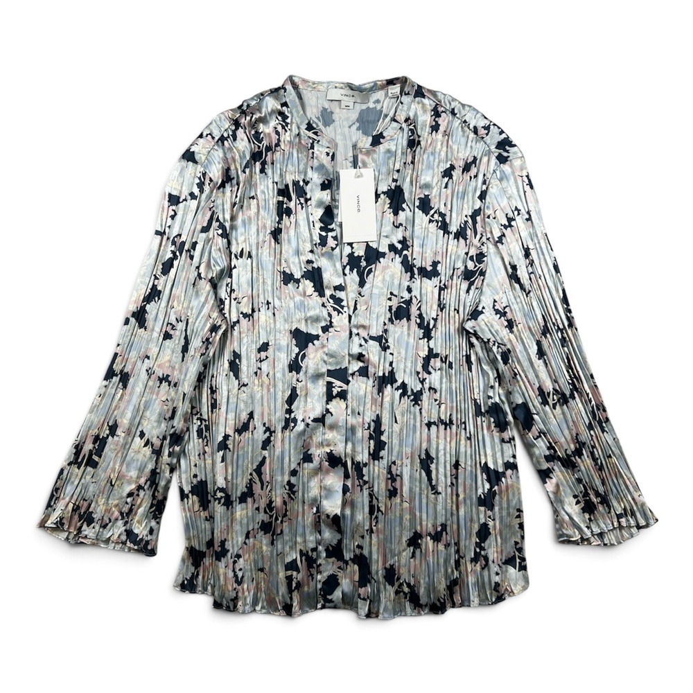 NWT Vince Pleated Floral Print V Neck Blouse Shirt Size Medium MSRP $325